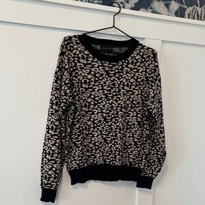 Premise Black and Tan Leopard Print Knit Sweater
